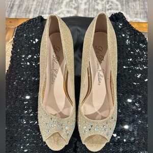 De Blossom Collection Gold Peep Toe Heels